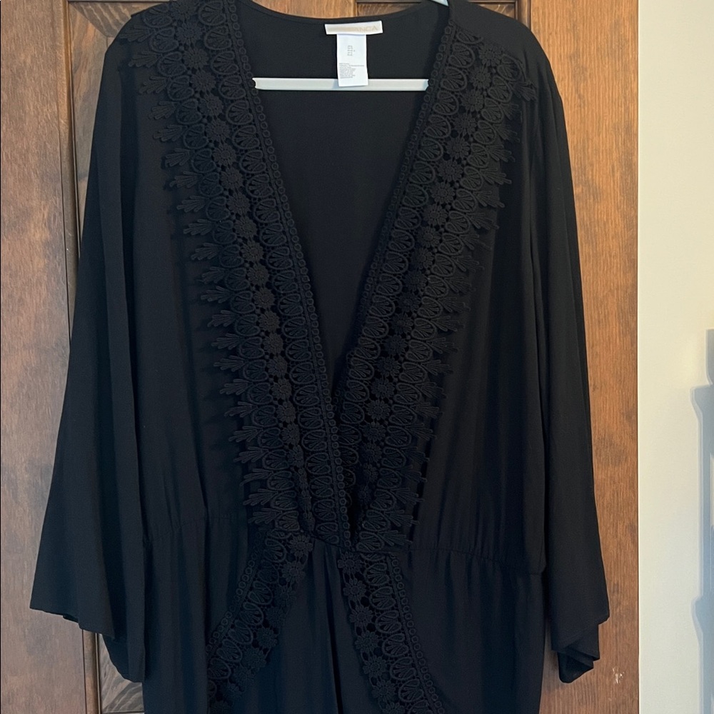 La Blanca Black Romper with Crochet Detail